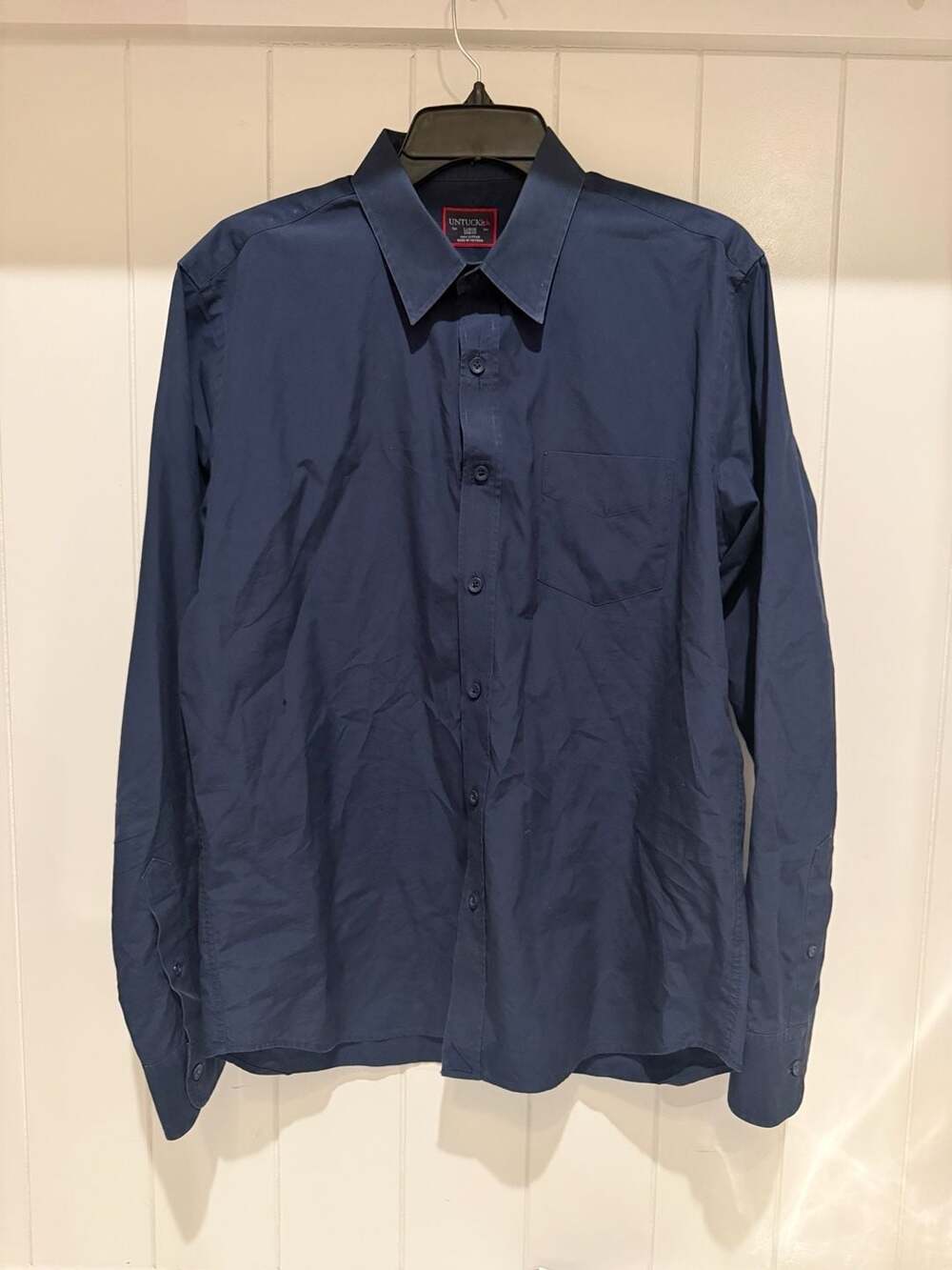 UNTUCKit Men's Large Slim Fit Navy Blue Long Sleeve Button Down Shirt